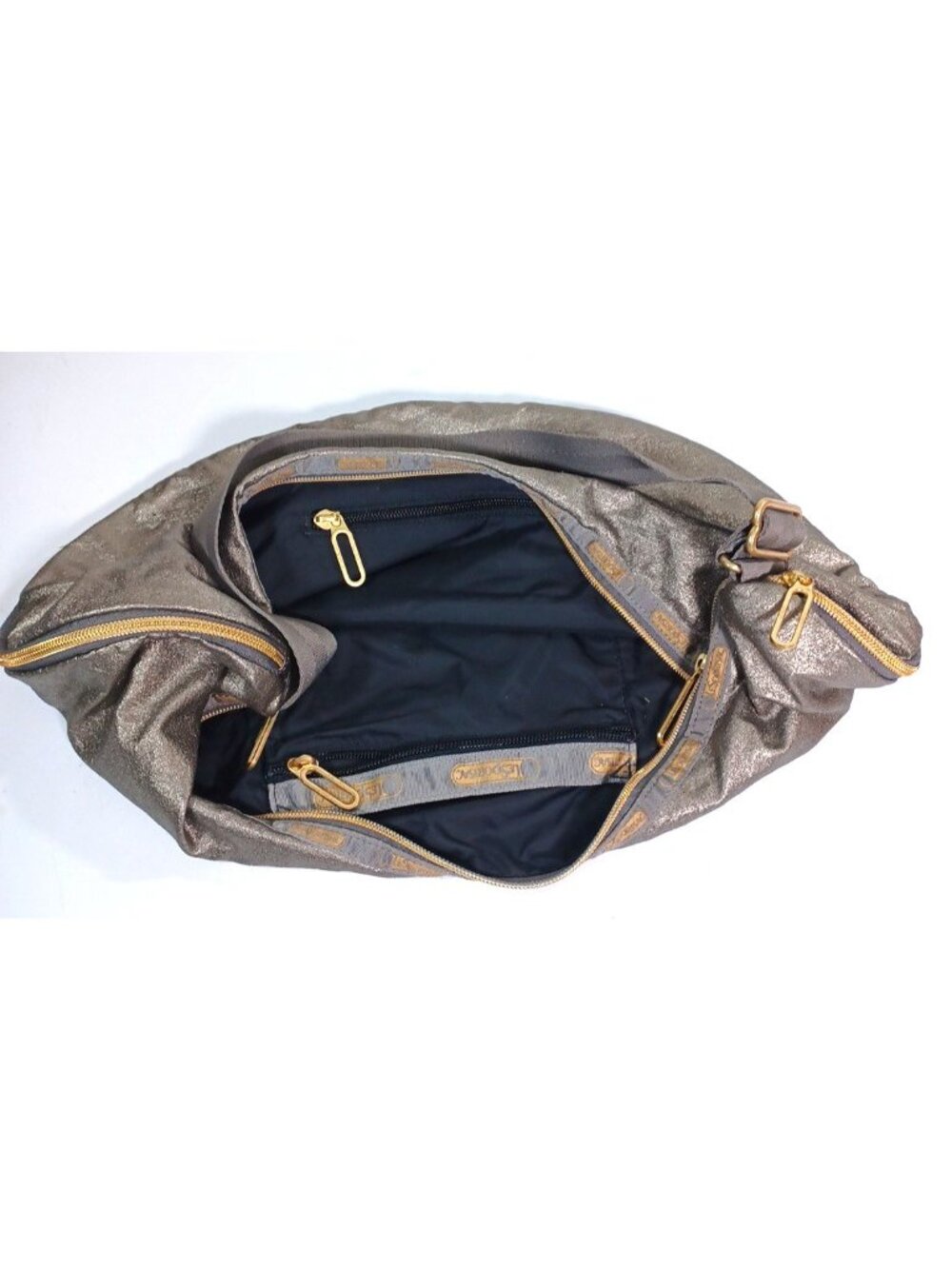 New Lesportsac 19x11 Metallic Hobo Zip Around Expandable Adjustable Shoulder Bag - Picture 7 of 8